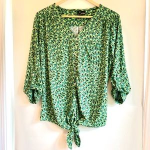 V-Neck Tie-Front Button-Up Top